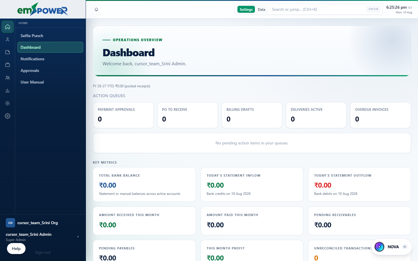 emPOWER dashboard home screen