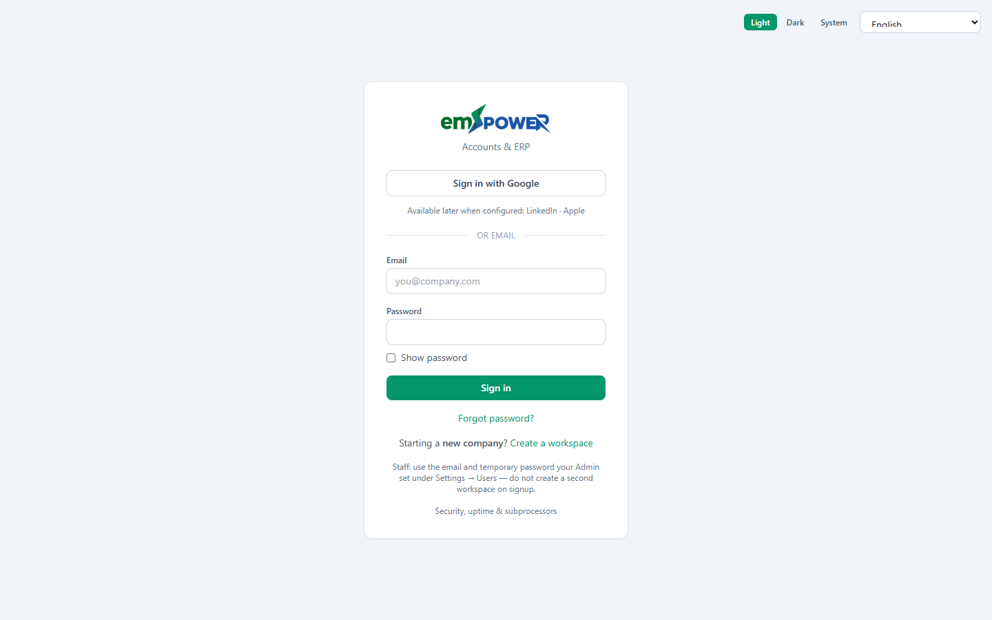 emPOWER sign-in page
